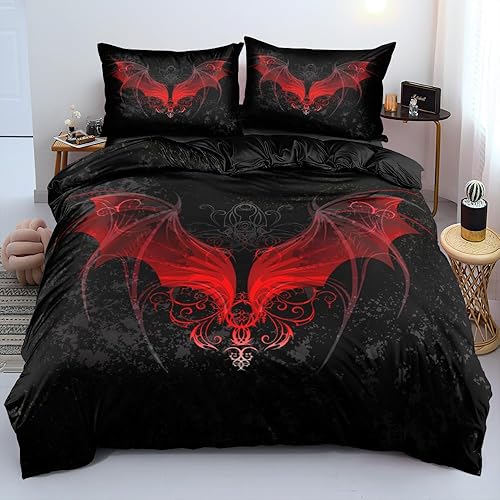 Miniatura 8 de Juego de funda de edredón clásica de calavera y rosas, tamaño Queen, juego de ropa de cama de calavera gótica, huesos de esqueleto, funda de edredón