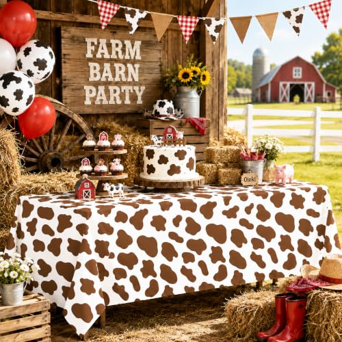 Image of 6 Pack Brown Cow Print Plastic Tablecloths, 54 x 108 Inch Table Covers
