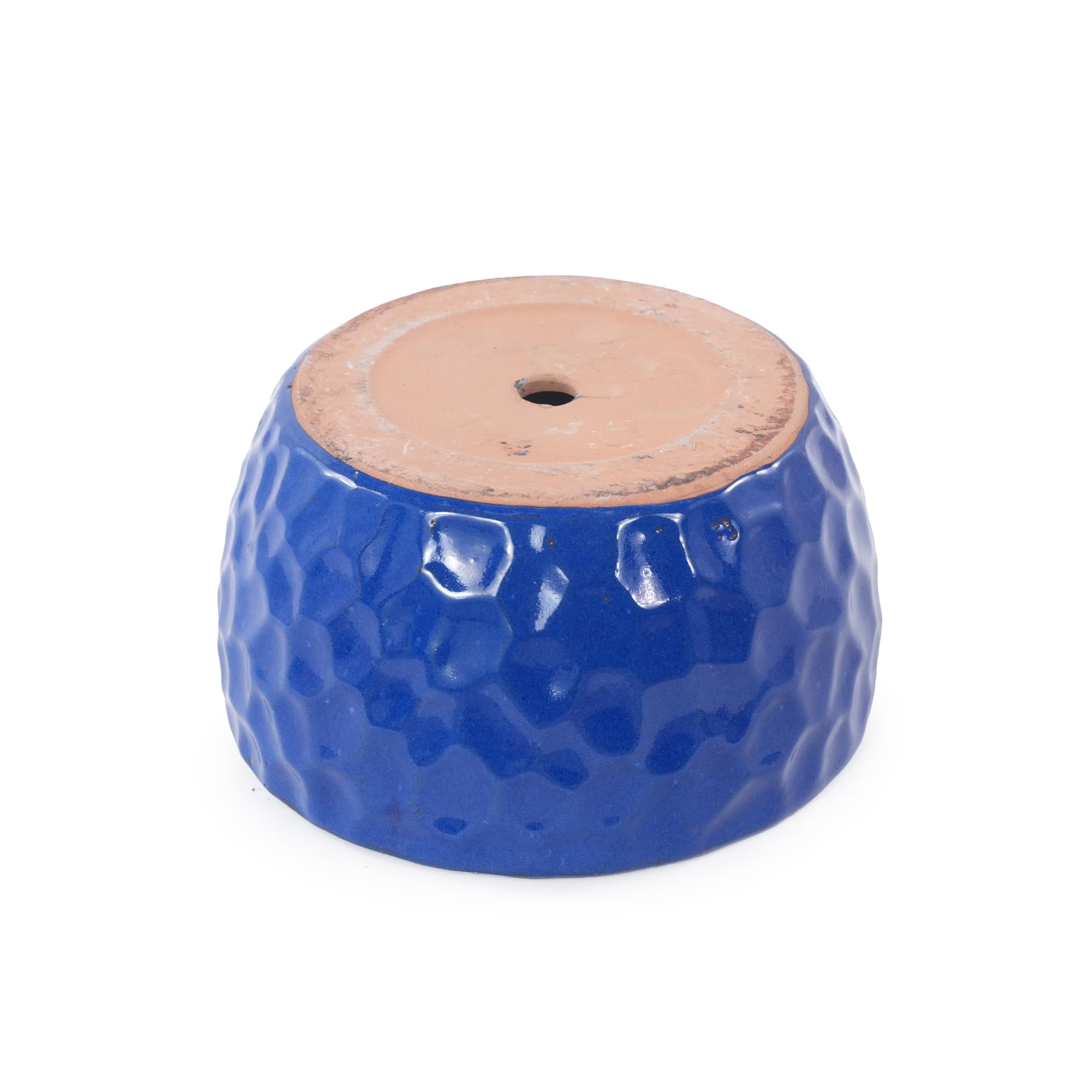 3-teiliges Keramik Pflanzentopf with Ablaufloch, 24.50/ 30,50/38 cm, Blau | Gehammerte Oberfläche, flacher Blumentopf