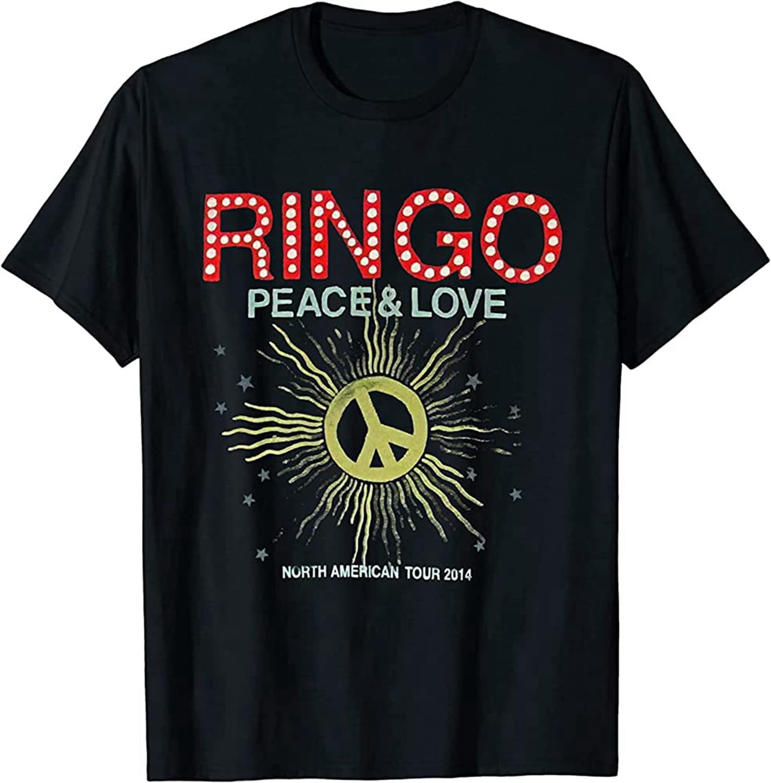 Yuwang Men's Black Rare Vintage R%In%Go Starr Pe%Ace R%Ays Tour 2014 New Unisex Tee T-Shirt M