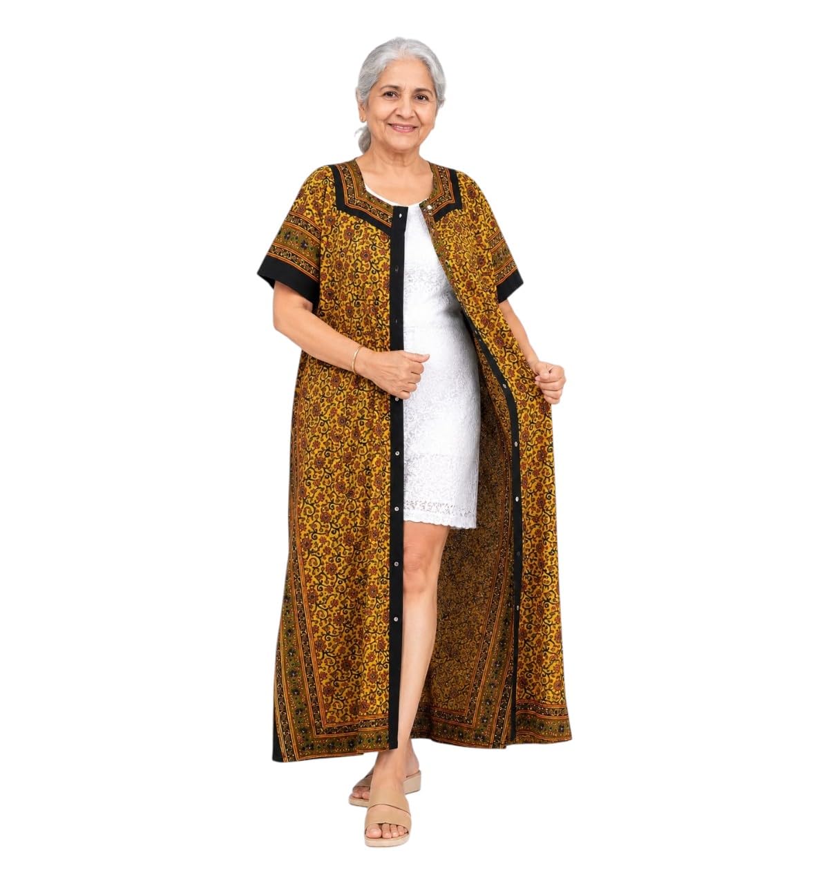 Easy Wear Women's Cotton Maxi Nightgown for Senior Women | Free Size | Short Sleeve Button-Front Round Neck Night Dress Patient Recovery, Hospital Wear, Home Care-image-38
