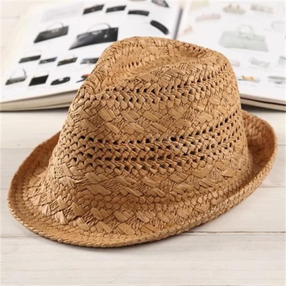 Cappello di Paglia Estivo da Uomo Cappello di Paglia Cappello da Spiaggia da Uomo Cappello da Sole Traspirante(Brown,L)
