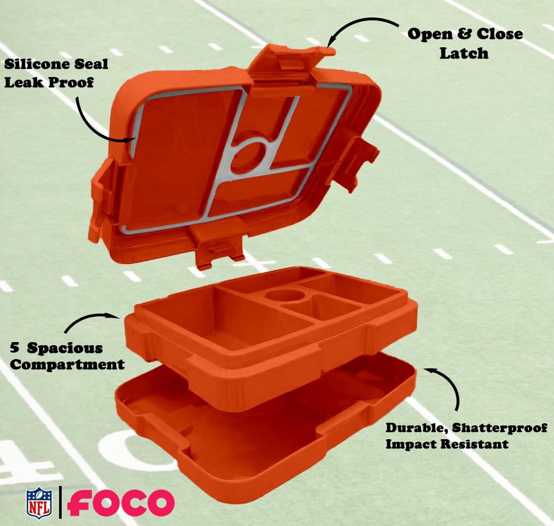 FOCO NFL Unisex-Adult Officially Licensed 2-Tone Big Logo Team Color Football Leak Proof 5 Compartment Bento Lunch Box - Denver Broncos - Image 6