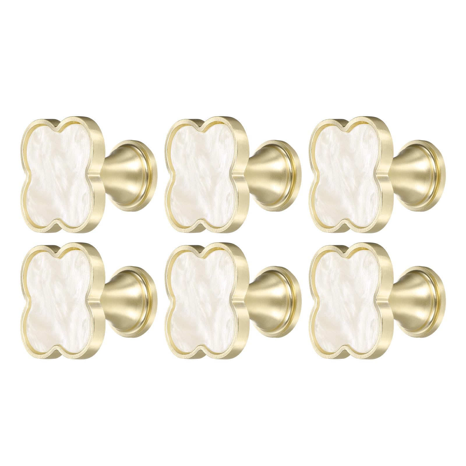 sourcing map 6Pcs Drawer Knobs, Zinc Alloy Decorative Four-Leaf Pull Handles with Screws for Furniture Dresser Wardrobe Cupboard, Pearl White