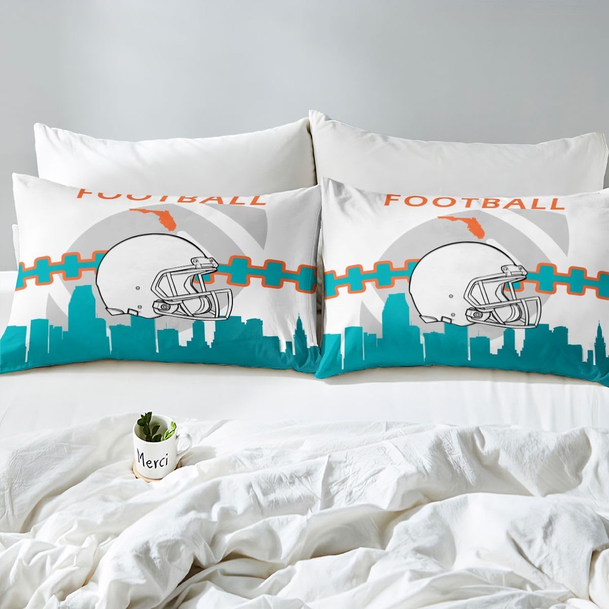 Erosebridal Full Bedding Set for Kids Boys Girls,American Football Lovers Duvet Cover for Football Fan,Football Comforter Cover,Football Player Bed Sets with 2 Pillowcases(Miami),Full