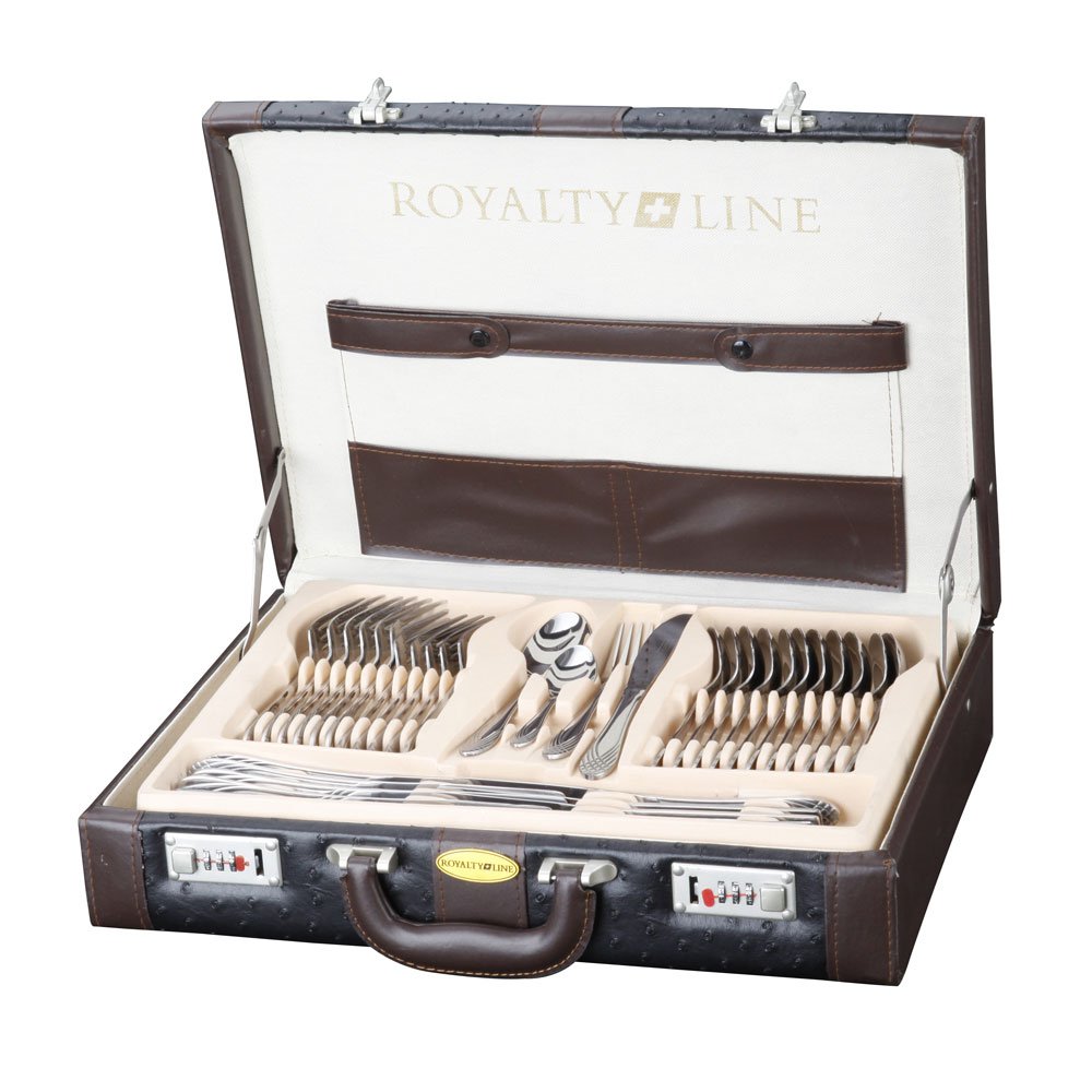 Ensemble De Couverts Royal Family 72 Pièces - Acier Inox 18/10, Accents Dorés, Pour 12 Personnes - Avec étui Cadeau