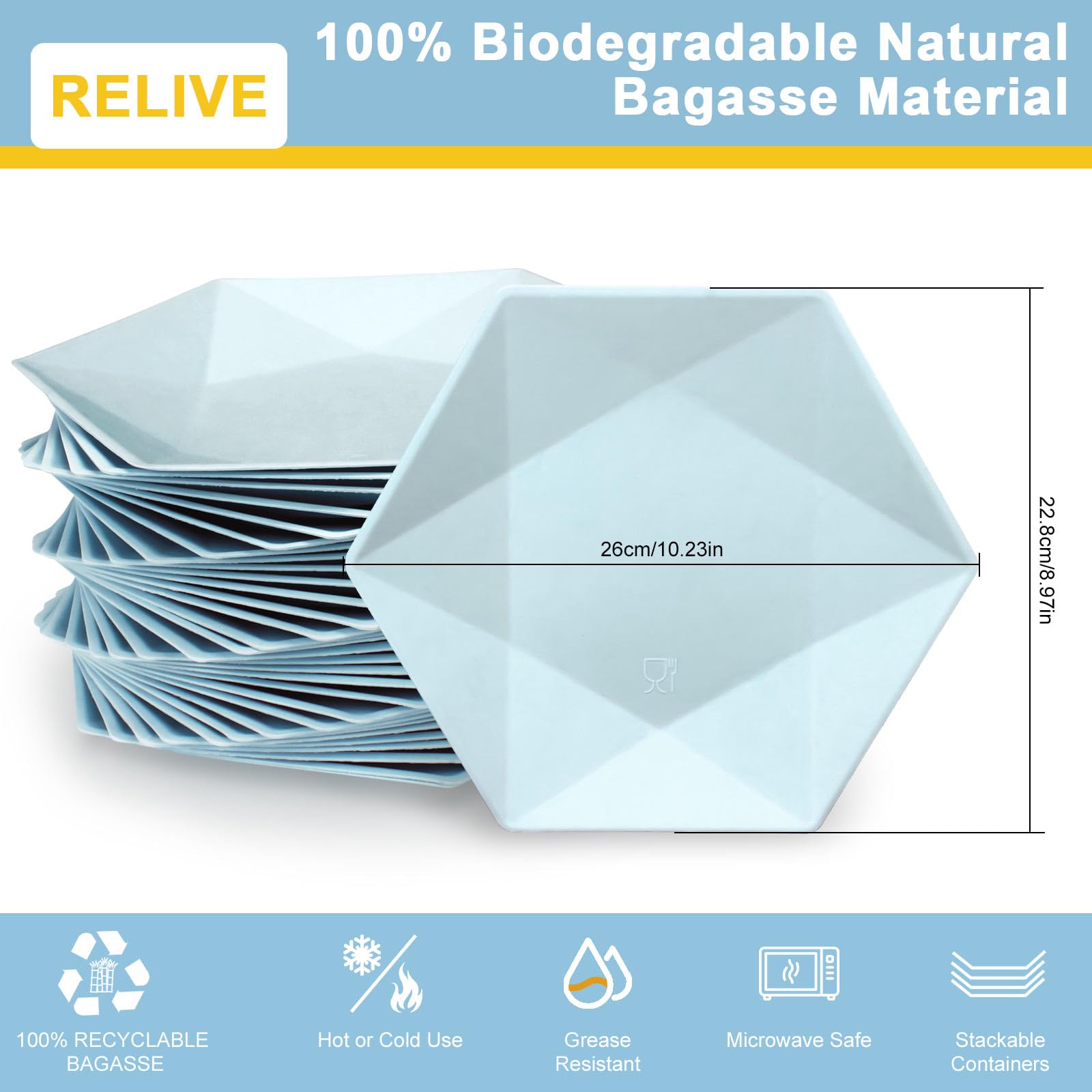 Platos de papel de 10 pulgadas, 30 platos de bagazo compostables, bandejas desechables para alimentos, aptas para microondas, comidas diarias, picnic, fiesta, barbacoa