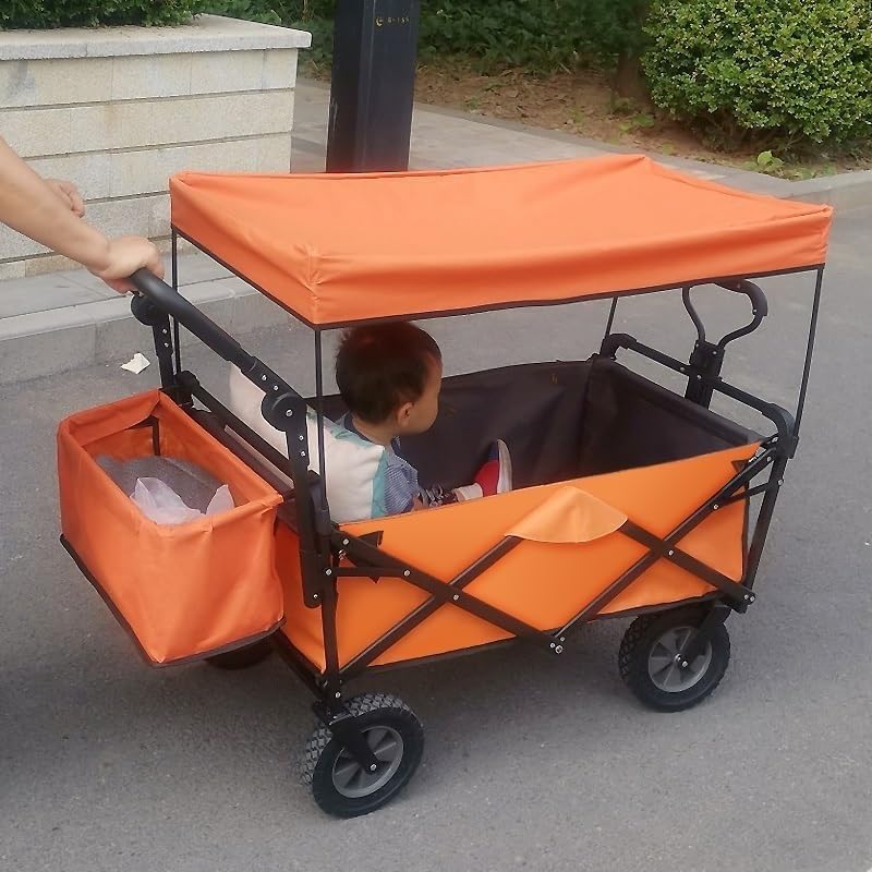 Carro plegable con toldo, mango ajustable y extensible, toldo de lona removible, para camping y jardín miniatura 7