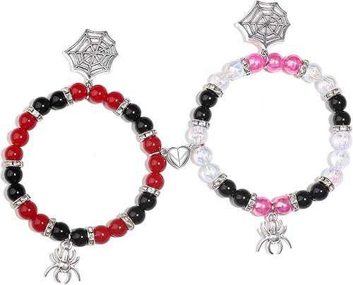 Korotho Pulseras a juego para parejas, mejores amigos, pulseras de dijes de gatito araña, regalos de Navidad, joyería a juego de amistad, pulseras