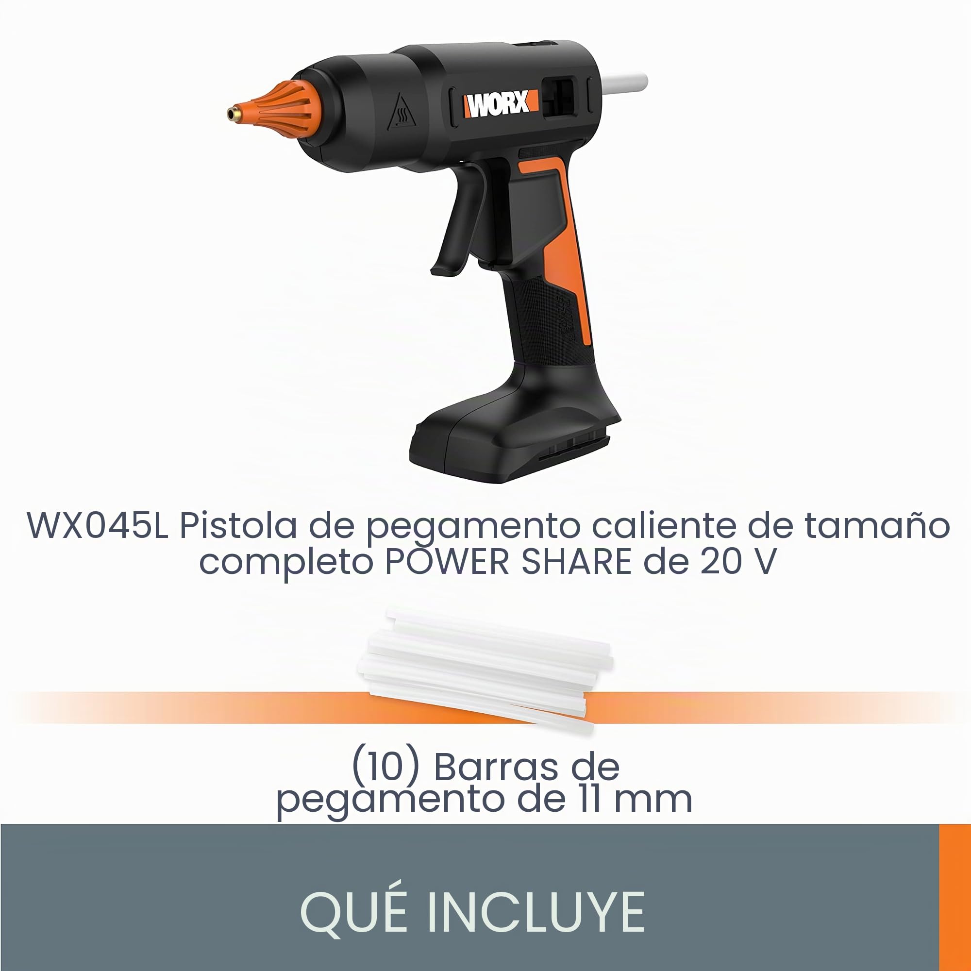 Worx Pistola de pegamento caliente de tamaño completo Power Share de 20 V WX045L.9- (solo herramienta)