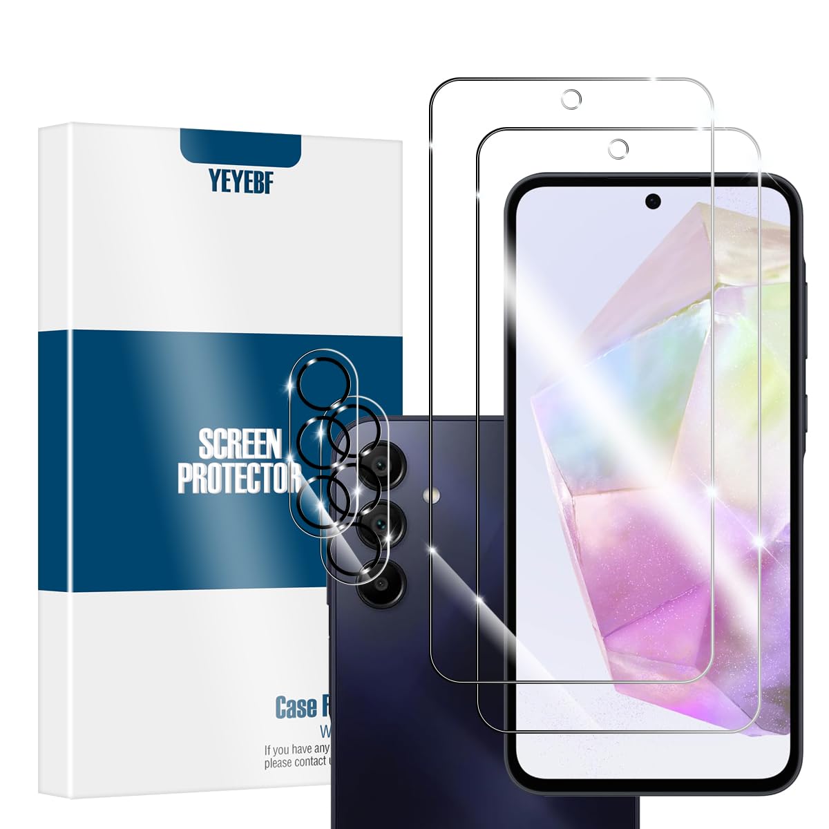 YEYEBF Galaxy A35 HD Clear Tempered Glass Screen Protector + Camera Lens Protectors, [2+2 Pack] [3D Glass] [Anti-Glare] [Bubble-Free] Screen Protector