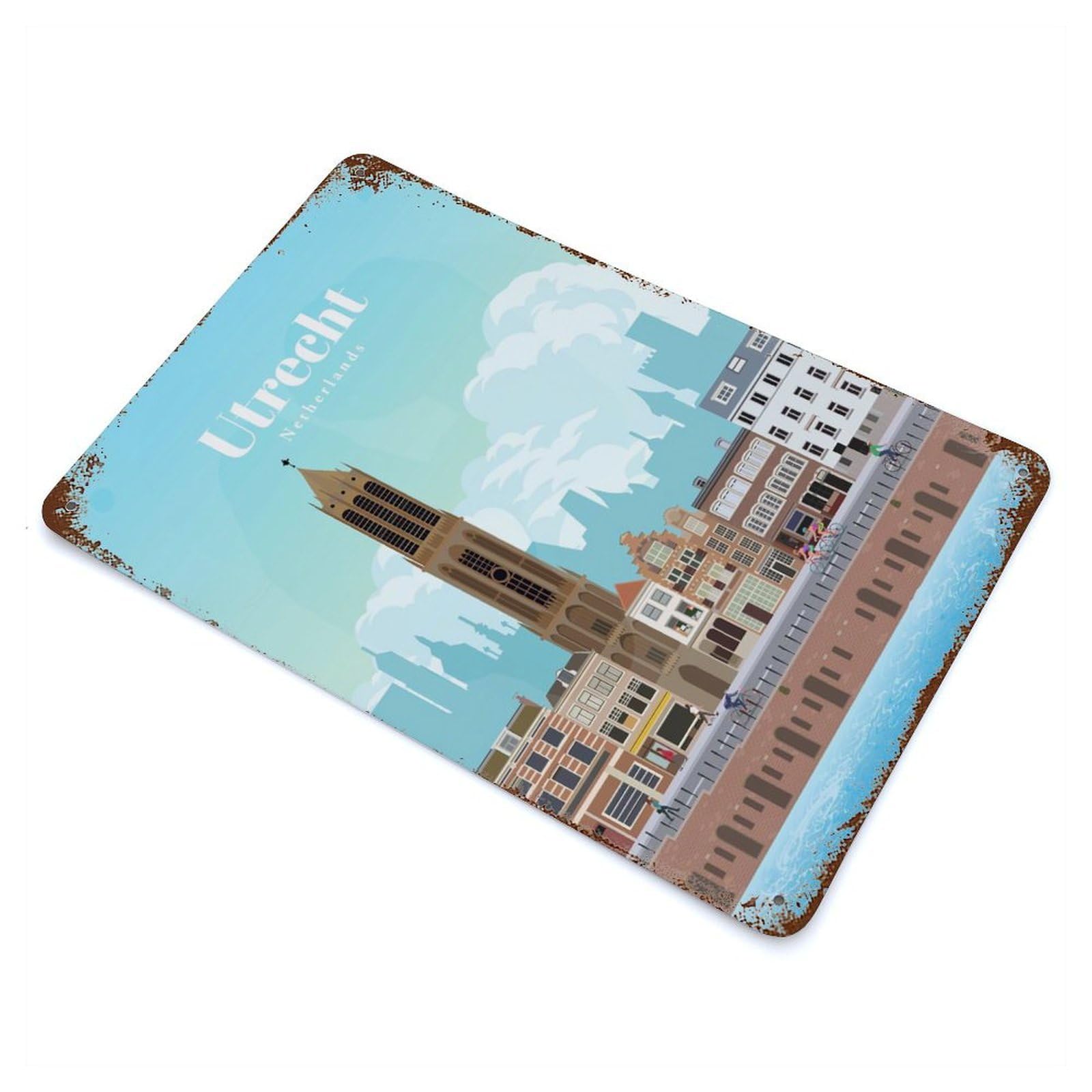 Travel to Utrecht Rust Effect Tin Sign 11.8"x7.9", for Bistro, Counter And Cafe Decor, Shabby Chic Decor
