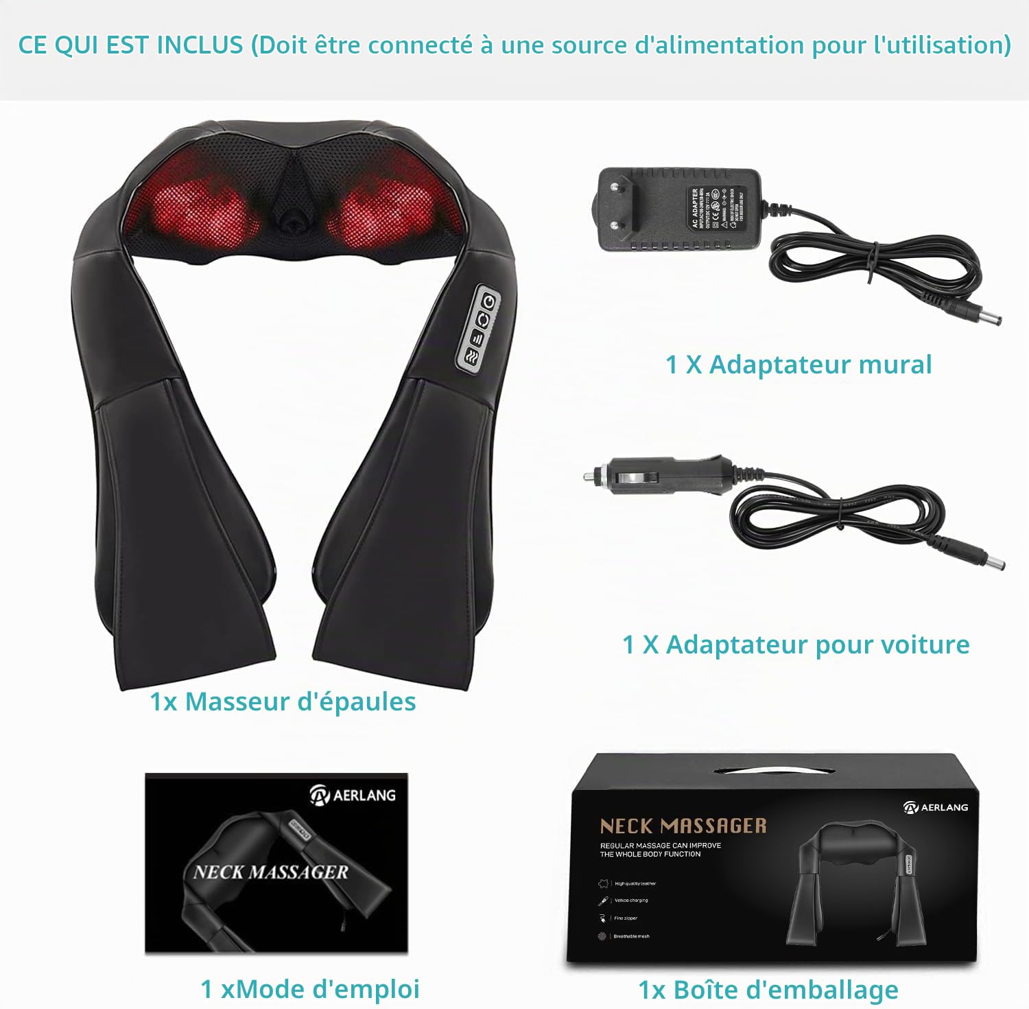 AERLANG Masseur Cervical, Massage Dos et Cou Épaules avec Chauffage,Appareil de Massager Shiatsu Électrique ur Massage Nuque Cervicales Epaule,Cadeaux Pour Maman, Papa, Femmes et Hommes