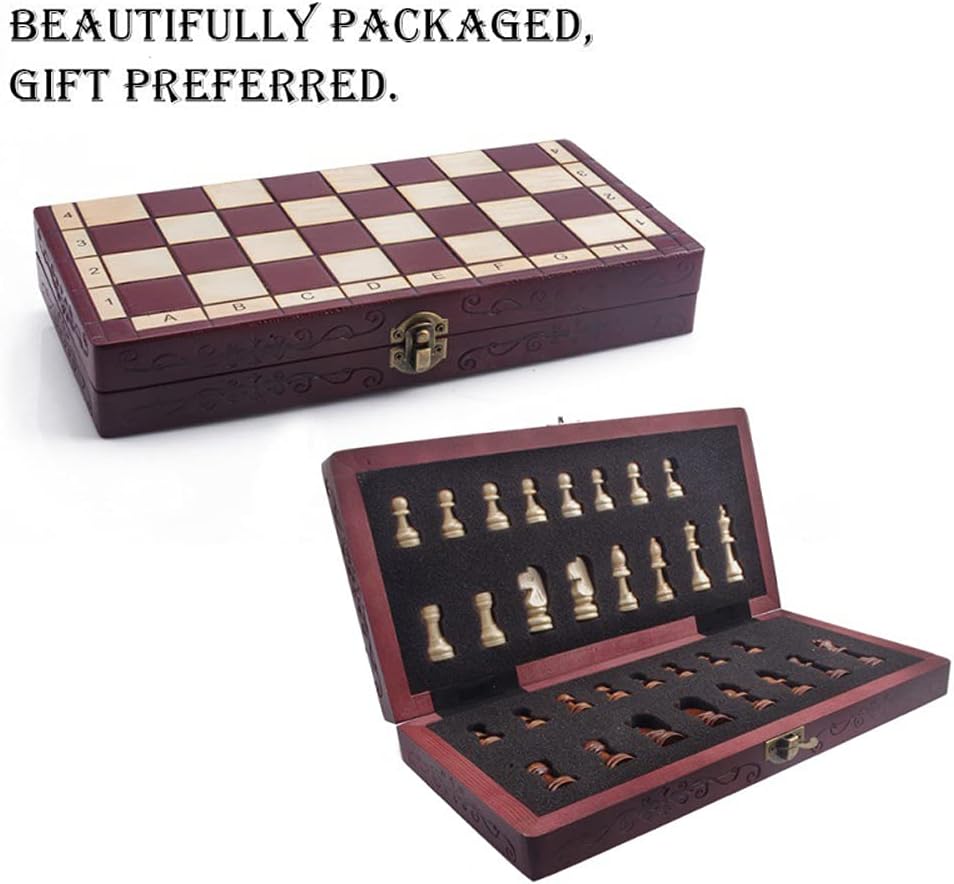 LANGWEI Wooden Chess Set, Portable Foldable Travel Game, Retro Handmade Wooden Pieces Board Games for Christmas Birthday Premium Gift