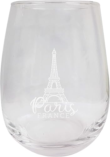 R and R Imports Paris France Souvenir - Copas de vino grabadas sin tallo, 15 onzas, paquete de 2 unidades