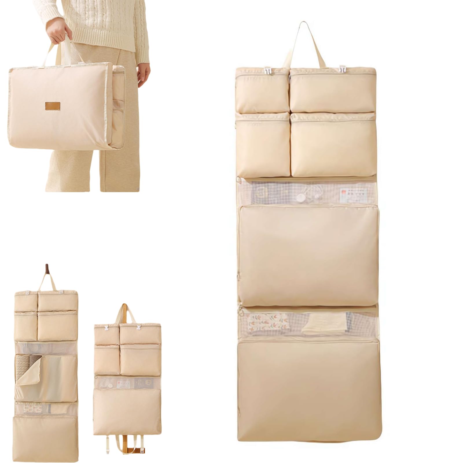 Borsa porta abiti da viaggio - Organizer pieghevole con scomparti multipli, salvaspazio for vestiti, reggiseni, biancheria intima, calzini (blu)(White,8 in One)