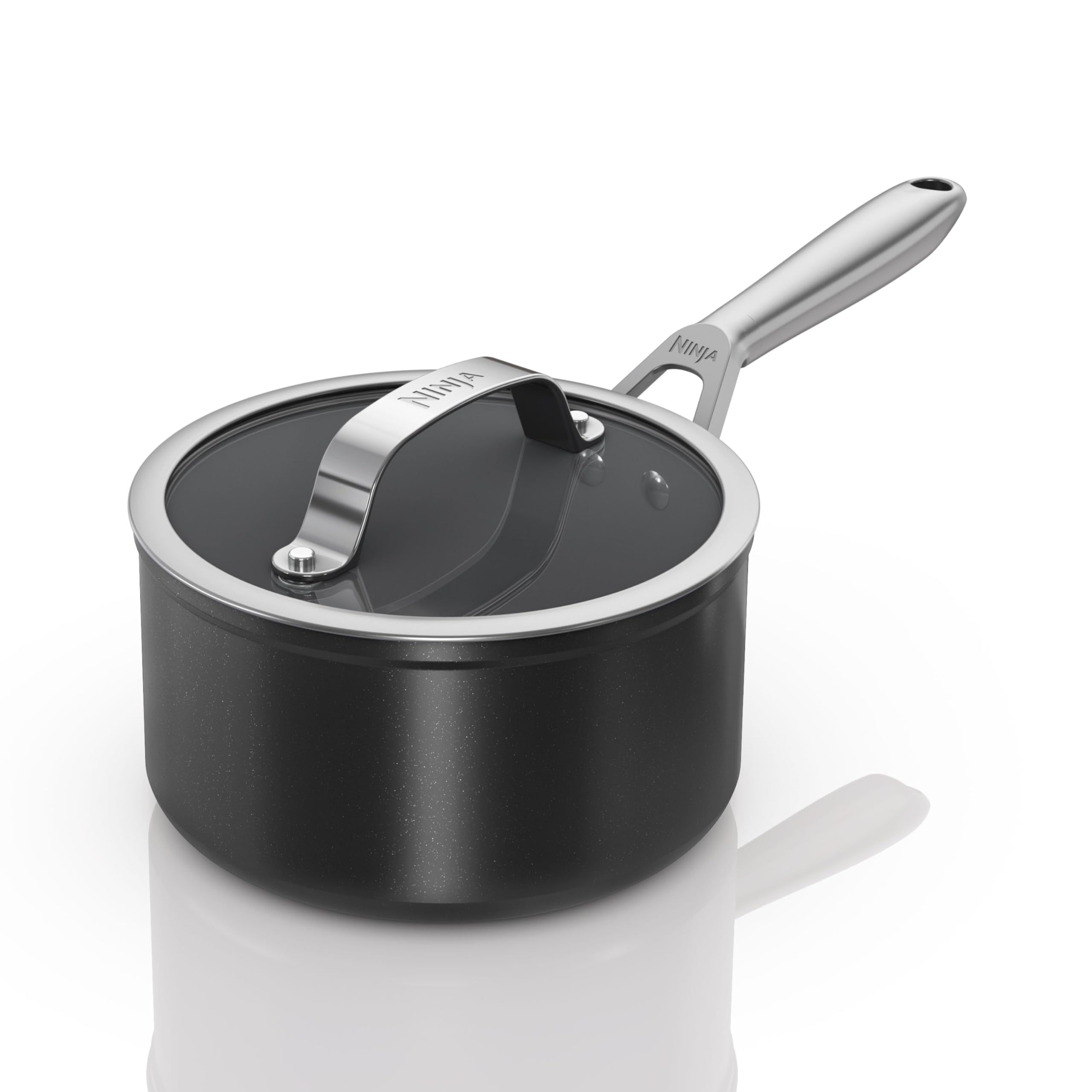 Ninja ZEROSTICK Ceramic Pro 20 cm Saucepan with Glass Lid, Scratch Resistant, Made PTFE-Free, All Hob Compatible, Black, CW30220UK