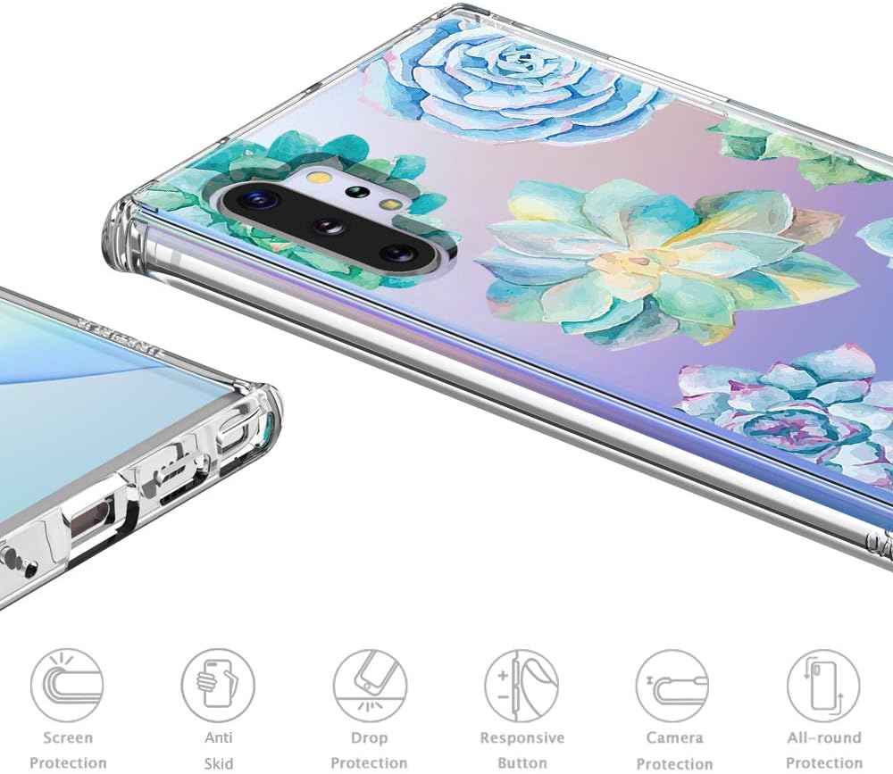 MOSNOVO for Samsung Galaxy Note 10 Plus Case, for Samsung Galaxy Note 10 Plus 5G Case, Clear Slim Soft TPU + PC Cover Case with Succulents Design Case for Galaxy Note 10+/Note 10+ 5G (2019)