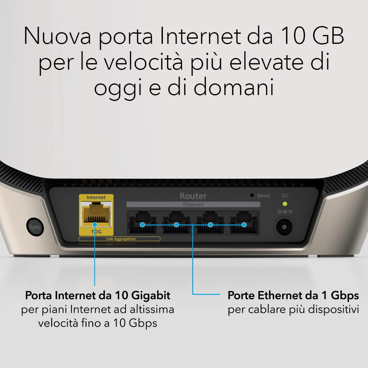 NETGEAR Orbi Router WiFi 6 Triband RBR860S, copertura fino a 180 m2, 100 dispositivi, porta da 10G, protezione Armor, AX6000 (fino a 6 Gbps)