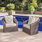 Dillard Outdoor Aluminum Framed Mix Brown Wicker Swivel Club Chair with Water Resistant Cushions...