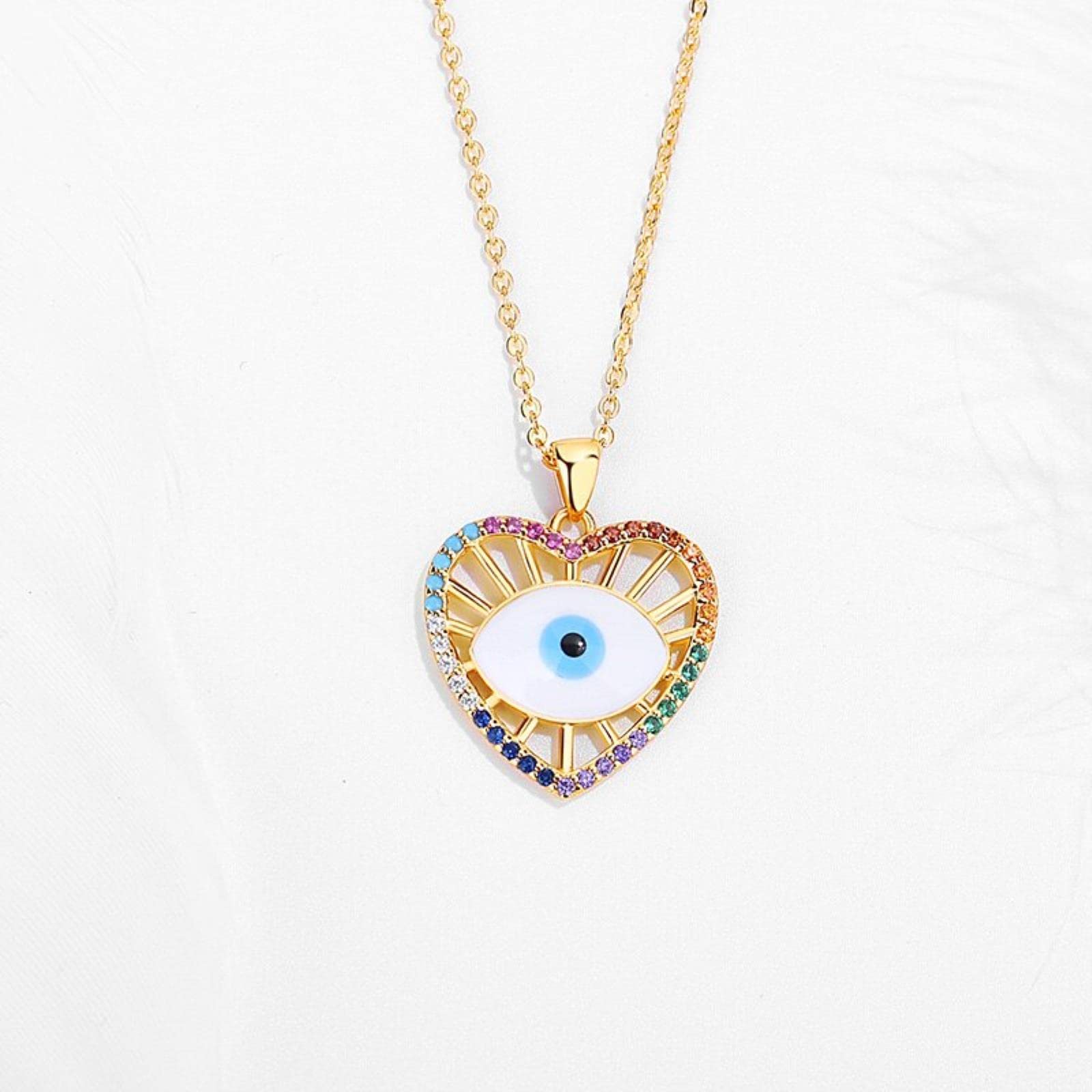 Joyería para Mujer, Collar con Colgante de Ojo de corazón de la Suerte de Cristal de Plata de Ley 925 Turco Malvado, Gargantilla, joyería con dijes para Mujer, Chica Adolescente