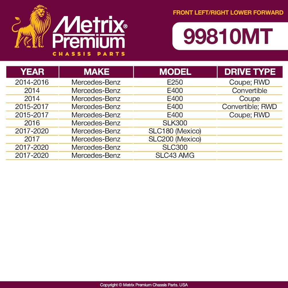 Metrix Premium Chassis Parts - Front Left & Right Lower Forward Control Arm w Ball Joint & Bushing Assembly Kit Fits 01-04 Mercedes-Benz C200 (Mexico), 01-02 C240, RK620087, RK620086, Made in Europe