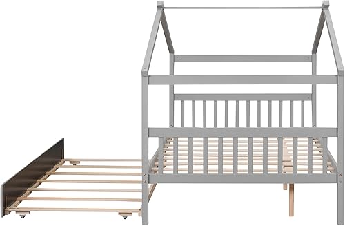 Miniatura 47 de Merax Cama de madera de tamaño individual con dos cajones, marco de cama de madera con techo para niños, adolescentes, niños o niñas, gris