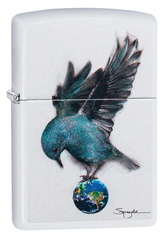 Zippo Spazuk Bluebird Perched on Earth Taschenfeuerzeug, Weiß matt, One Size, 49091, Weißes, Mattes Bluebird