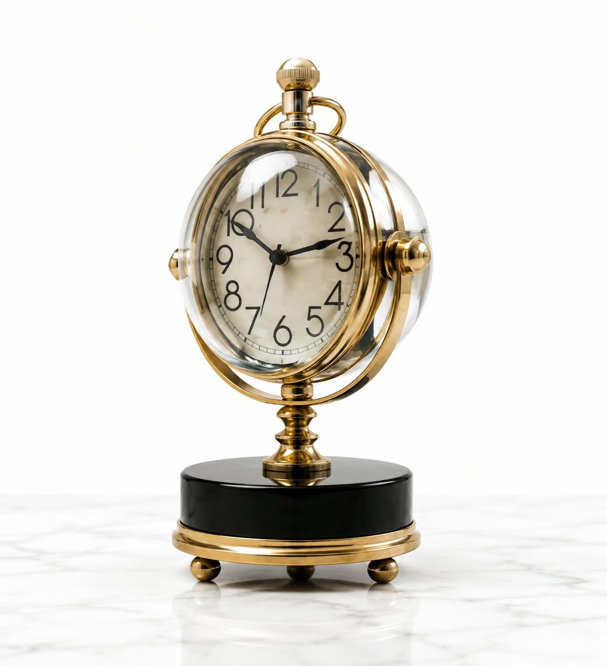 TECHNO DECOR Vintage Double Sided Table Clock | Brass Finish