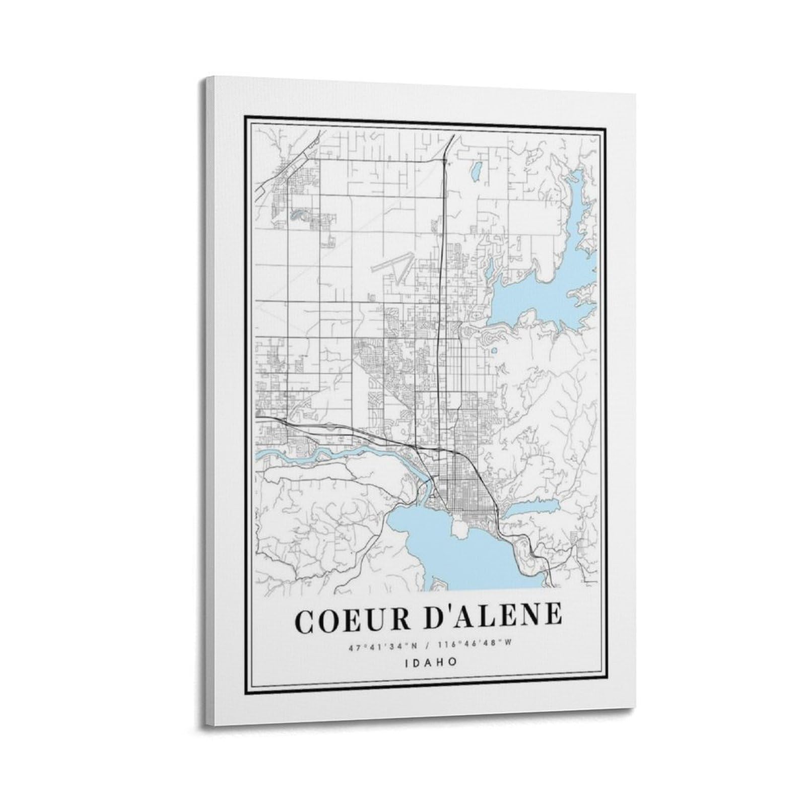 xiaoxiaoshen Coeur D'alene Idaho Map Canvas Poster Wall Art Prints Room Aesthetic Murals Bedroom And Living Decorations 12x18inch(30x45cm)