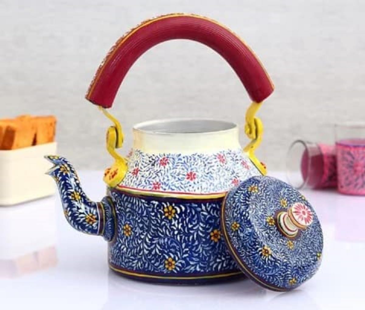 Handpainted Aluminum Tea Kettle - Gold -10 Handpainted Aluminum Tea Kettle - Gold -10
