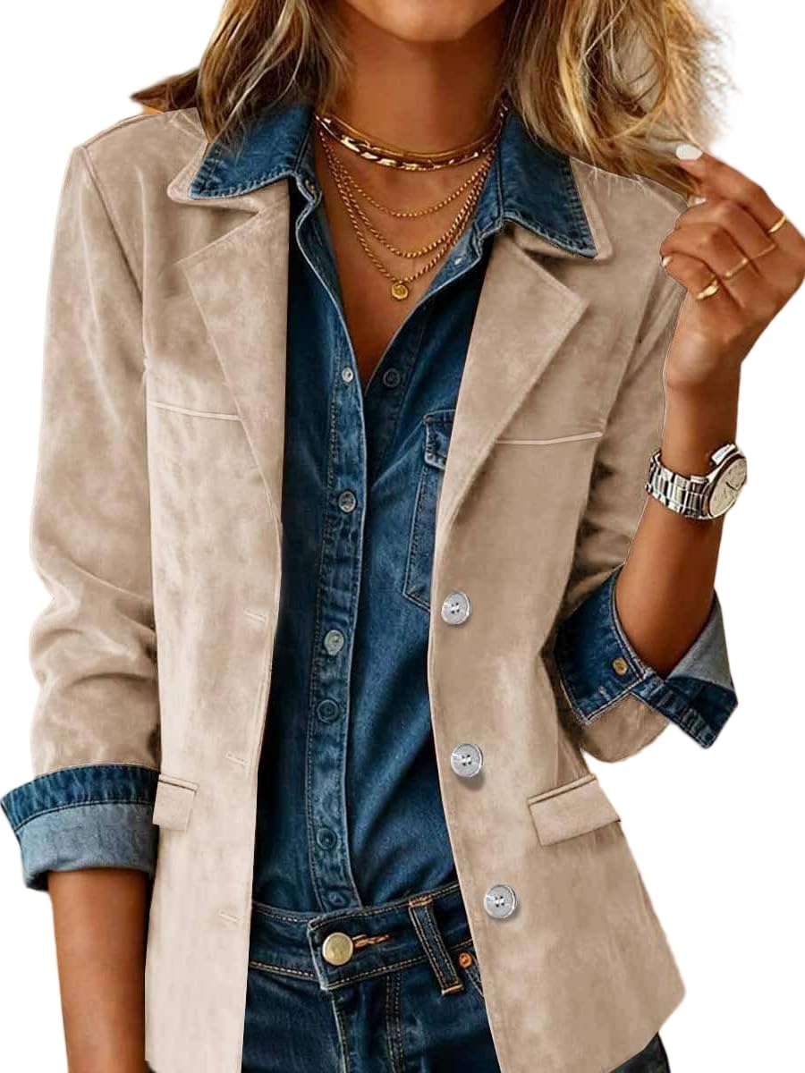 Suede Blazer Women Vintage Faux Suede Jacket 2025 Trendy Fall Winter Long Sleeve Western Jackets with Pockets