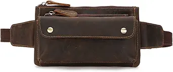 Loyofun Unisex Brown Genuine Leather Waist Bag Messenger Fanny Pack Bum Bag For Men Women Travel Sports Running Hiking
