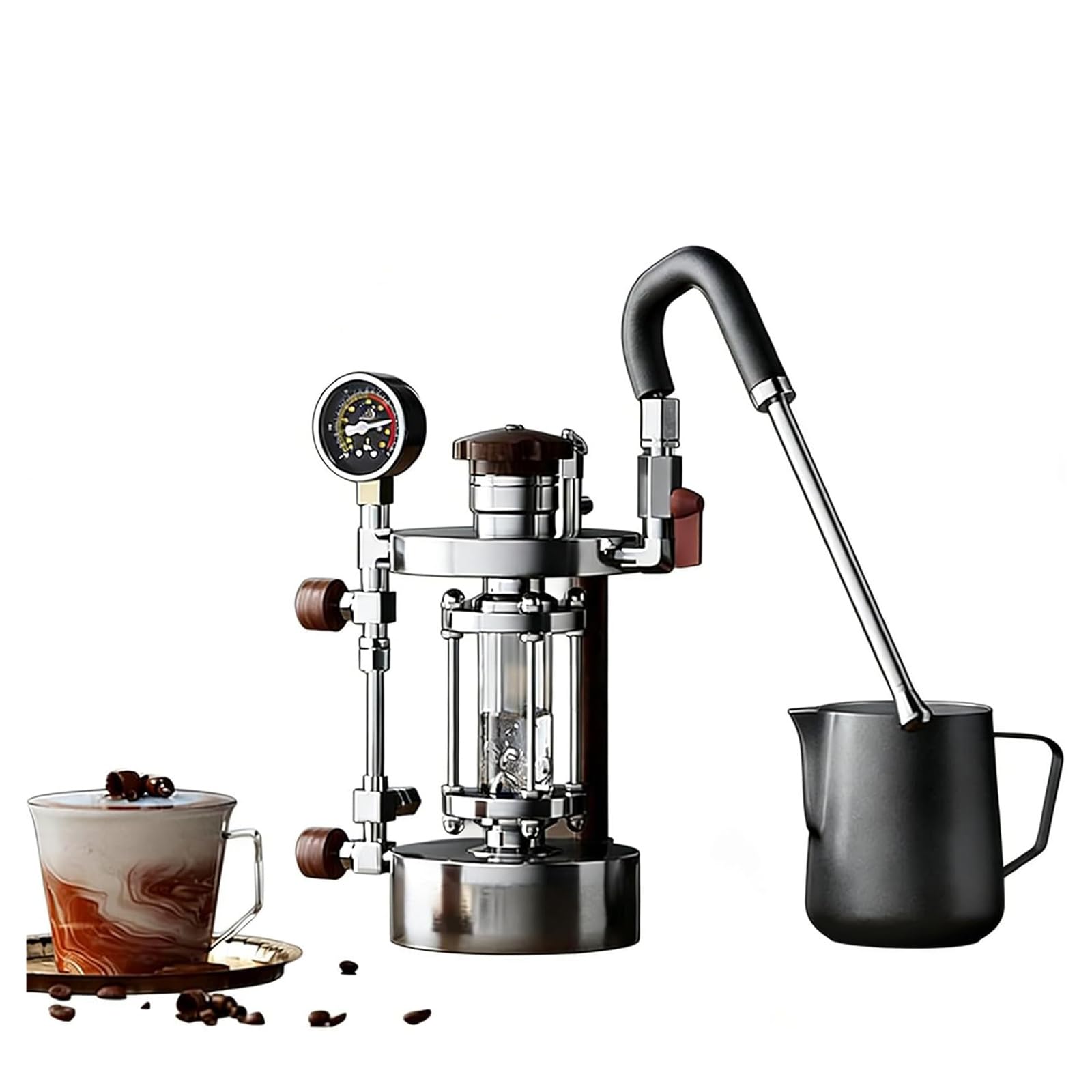 Espumador de leche portátil y vaporizador, máquina de espuma de mano, manguera ajustable, capacidad de 700 ml, presión de funcionamiento de 1 a 2,5 bar, calefacción dual para el hogar y camping