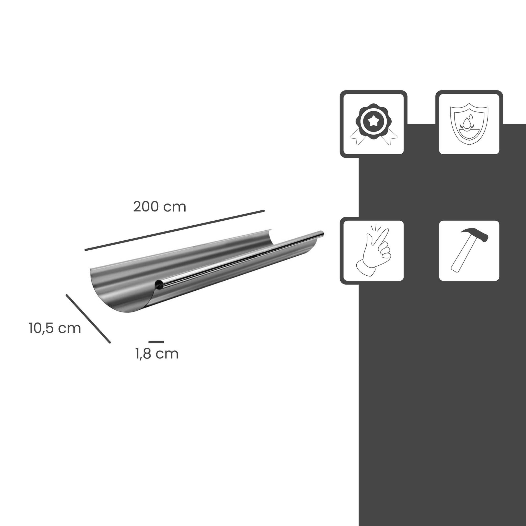 ZAMBELLI Gouttière Demi-Ronde Zinc 105mm Argent, Protection Corrosion, Facile