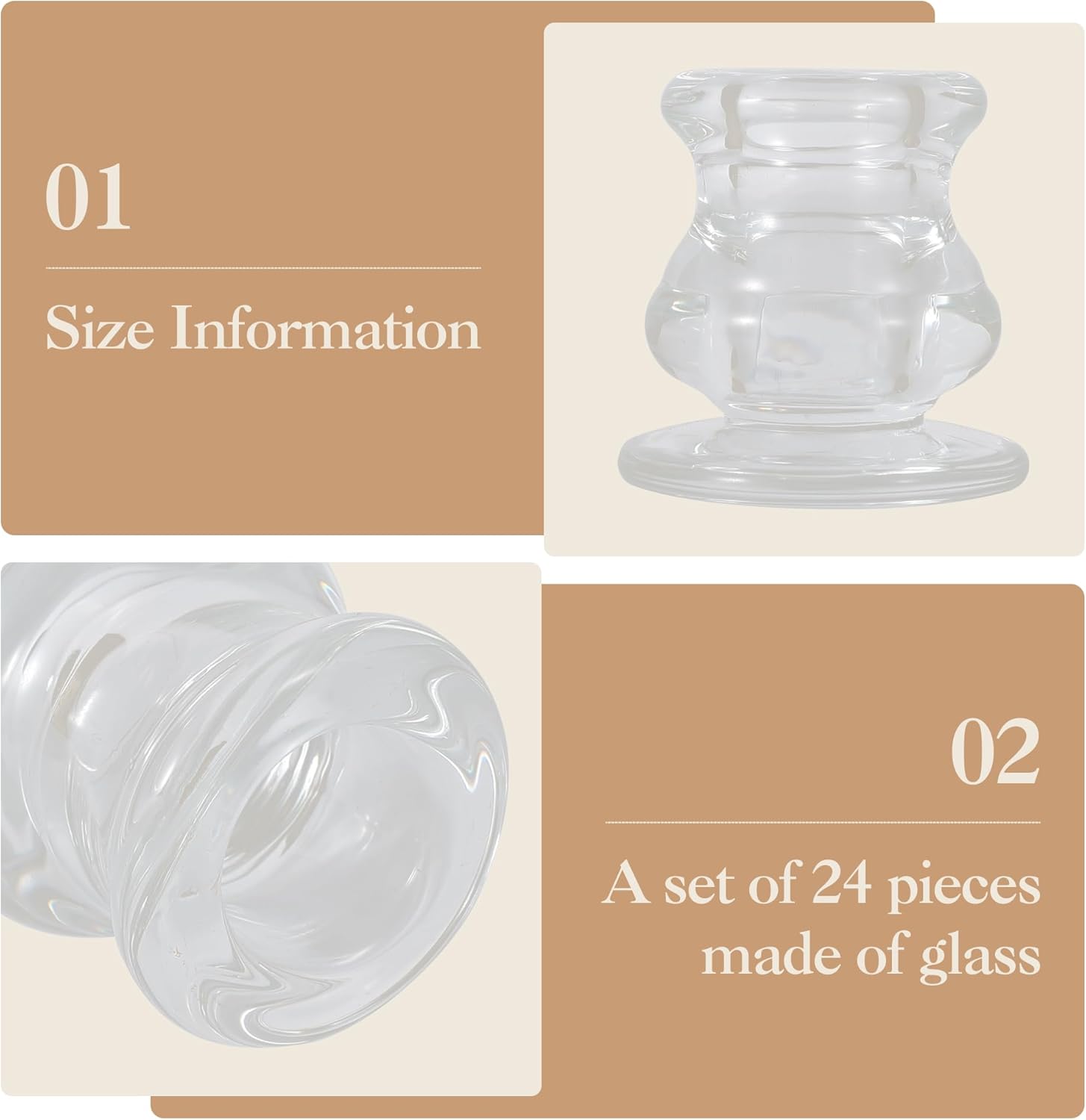 Garvee Glasseam Taper Candle Holders Bulk, 24Pcs Clear Glass Candlestick Holders Candle Sticks Holder Decor, Glass Candles Holder for Wedding Party Dining Table Centerpiece Holiday Decoration