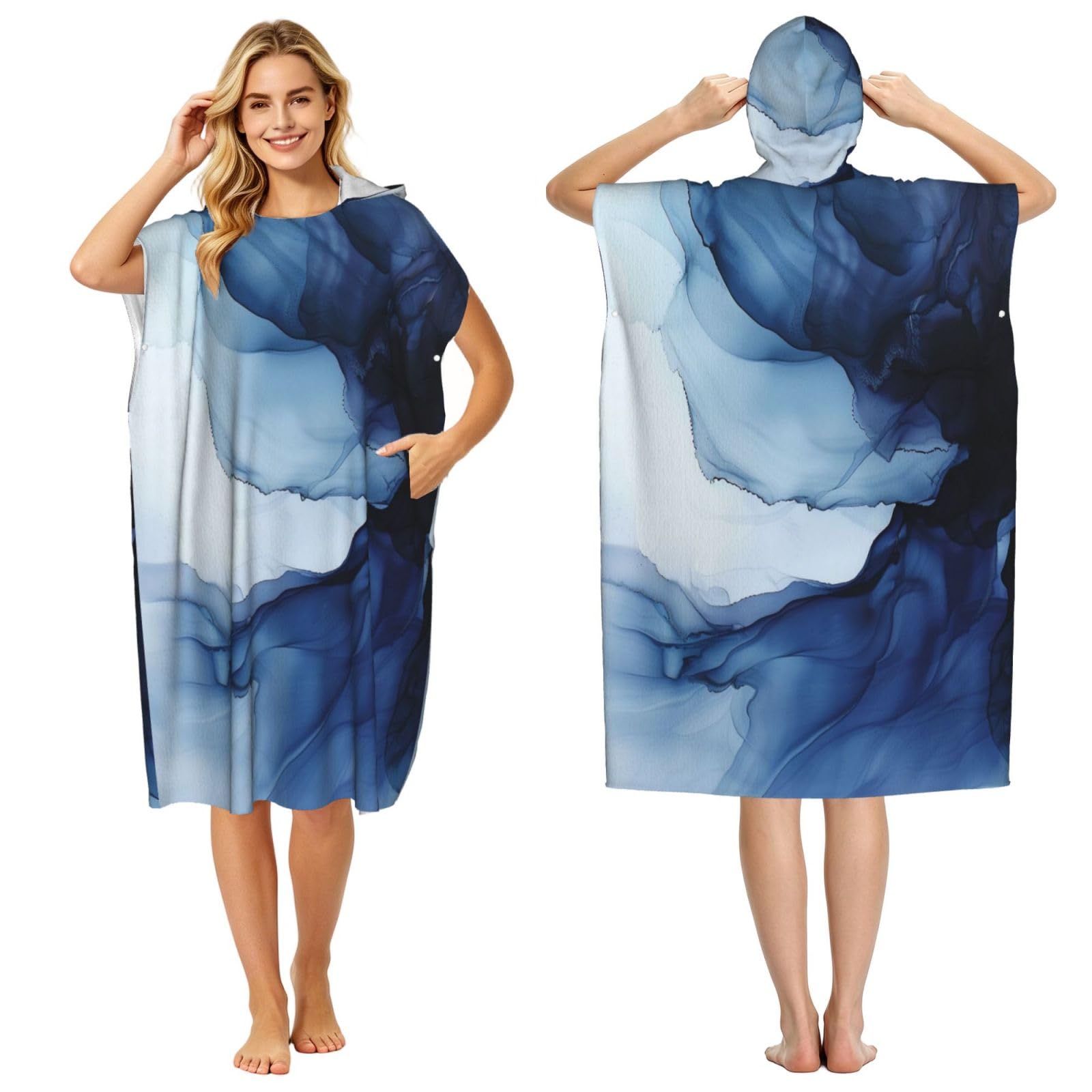 KLGRTJHK Ink Wash Blending Adult Hooded Beach Poncho Towel 43"X35"