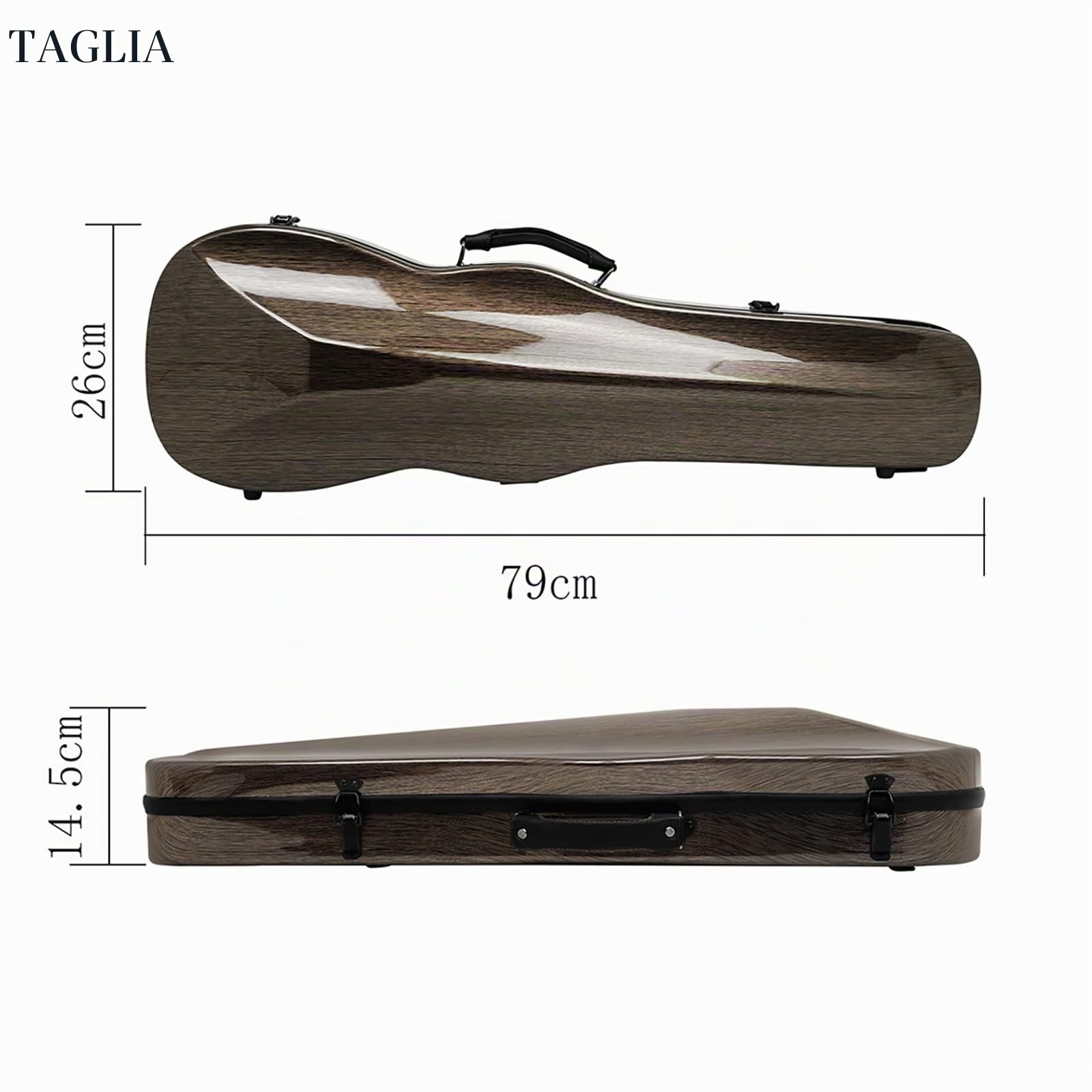 Custodia per violino 4/4 in fibra di carbonio, super leggera, triangolare, con igrometro, portatile, grigio argento spazzolato