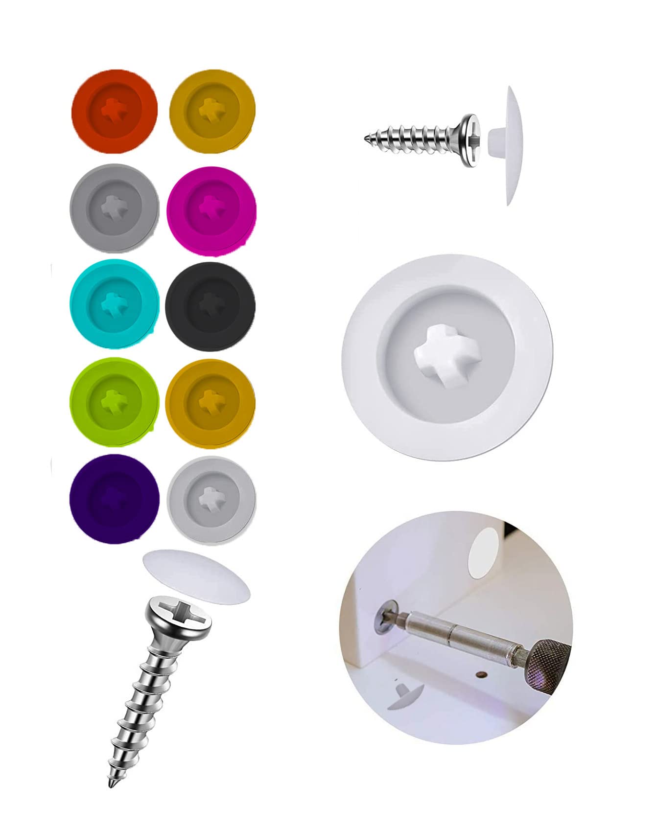 Self Tapping Screw Hole Caps Covers For Closing Holes Made With Screws, Sutable For Philips Head Screws (Multi color, Pack Of 100)