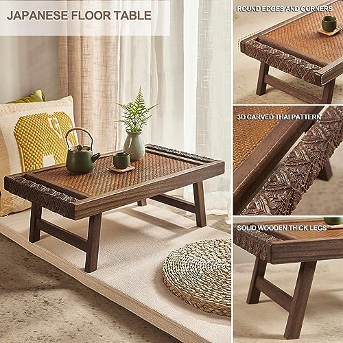 Table basse tatami style japonais bois pliable table d'assise au sol marron - 6