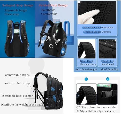 Miniatura 5 de Boys Backpacks for Primary Junior School Kids Backpack with Lunch Box Galaxy Space Bookbags for Boys Girls