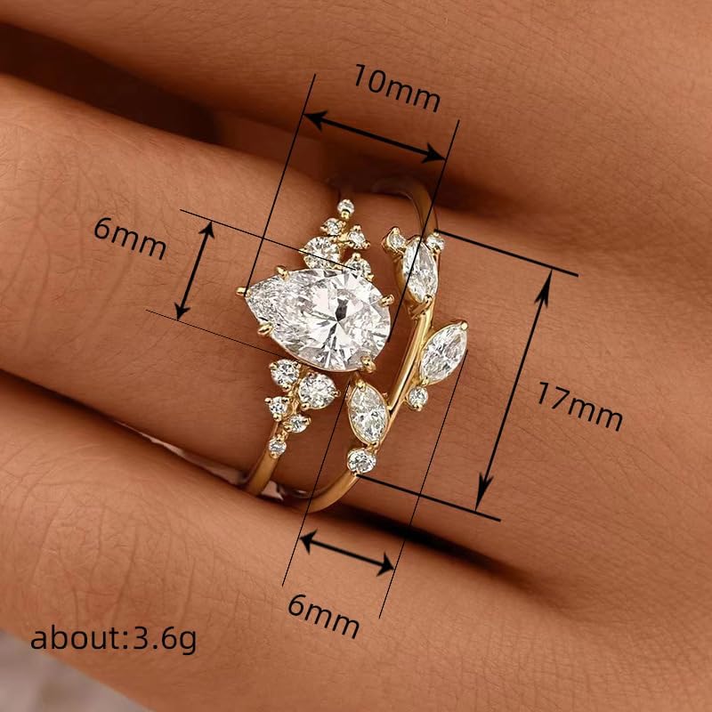 RKKOJJO 925 Sterling Silver Bridal Rings Sets AAA Cubic Zirconia CZ Full Diamond Engagements Rings Wedding 2 Pcs Promise Anniversary White Gold Rings for Women Size 10 - Image 6