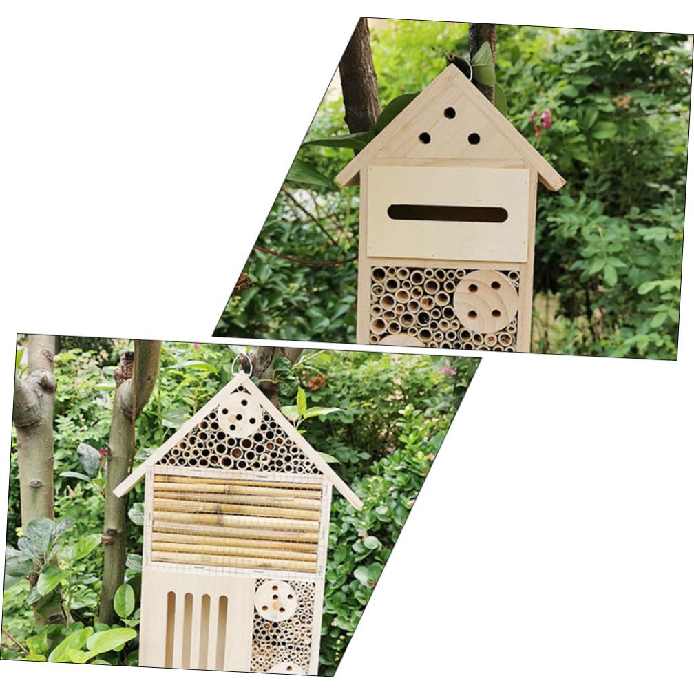 2Stücke Insektenhaus aus Holz für Bienen und Schmetterlinge Wetterfestes Hängehaus für Garten Nest für Bestäubung