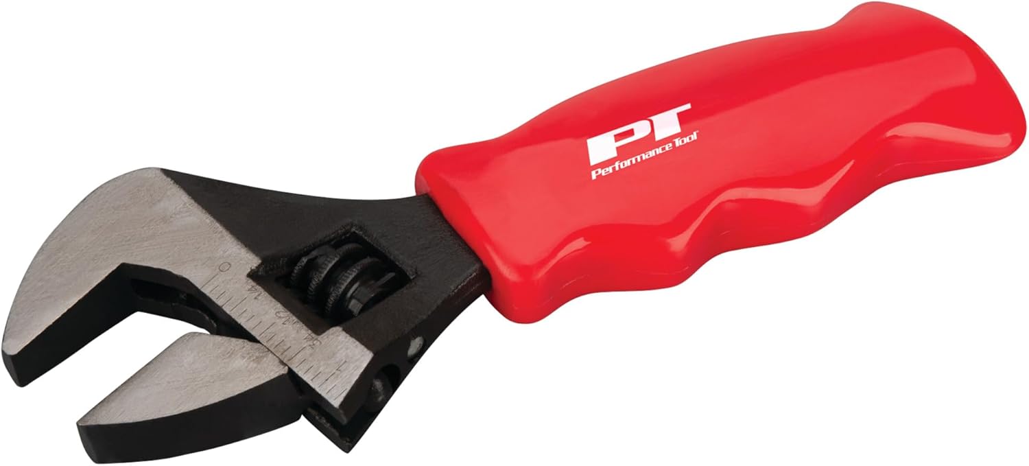 Performance Tool W9108 Stubby Adjustable Wrench with SAE and Metric Markings, 1-Inch Jaw Capacity and Contoured Handle for Tight Spaces