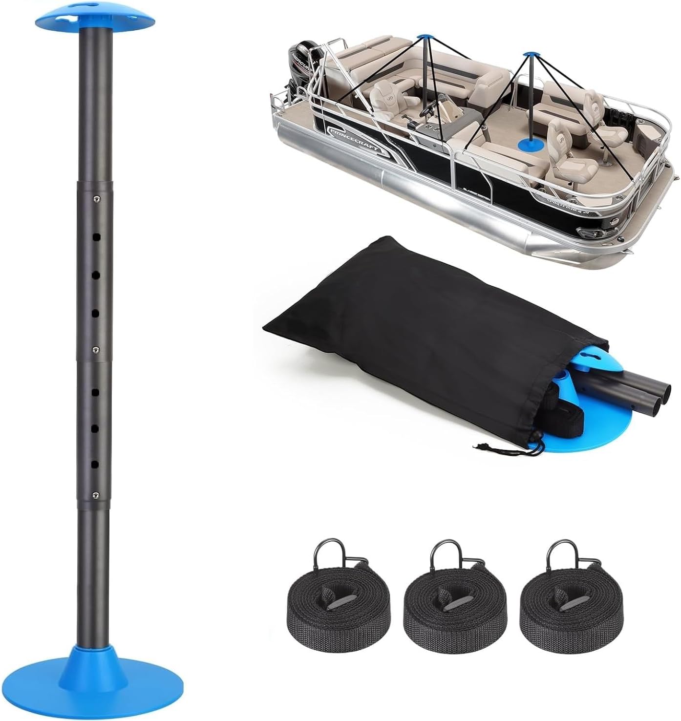 Windproof Boat Cover Support Pole System 2 Pcs with 8 Adjustable Heights Telescoping Steel Furniture Cover Support Poles 18"-57" with Straps Storage Bag