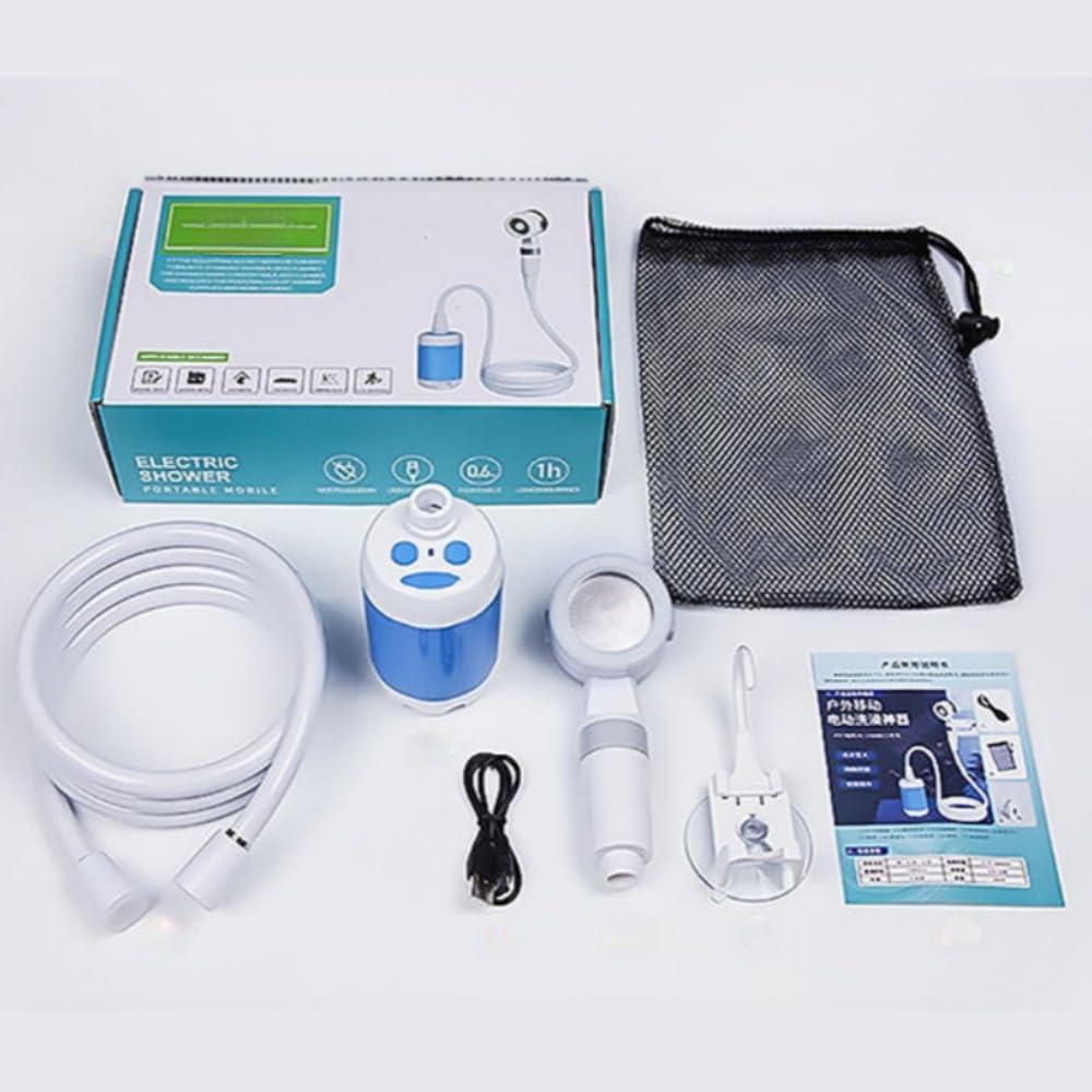 cozidia Douche de camping mobile avec pompe à eau rechargeable, pommeau de douche portable léger pour camping, randonnée, plage, entretien jardin et lavage voiture