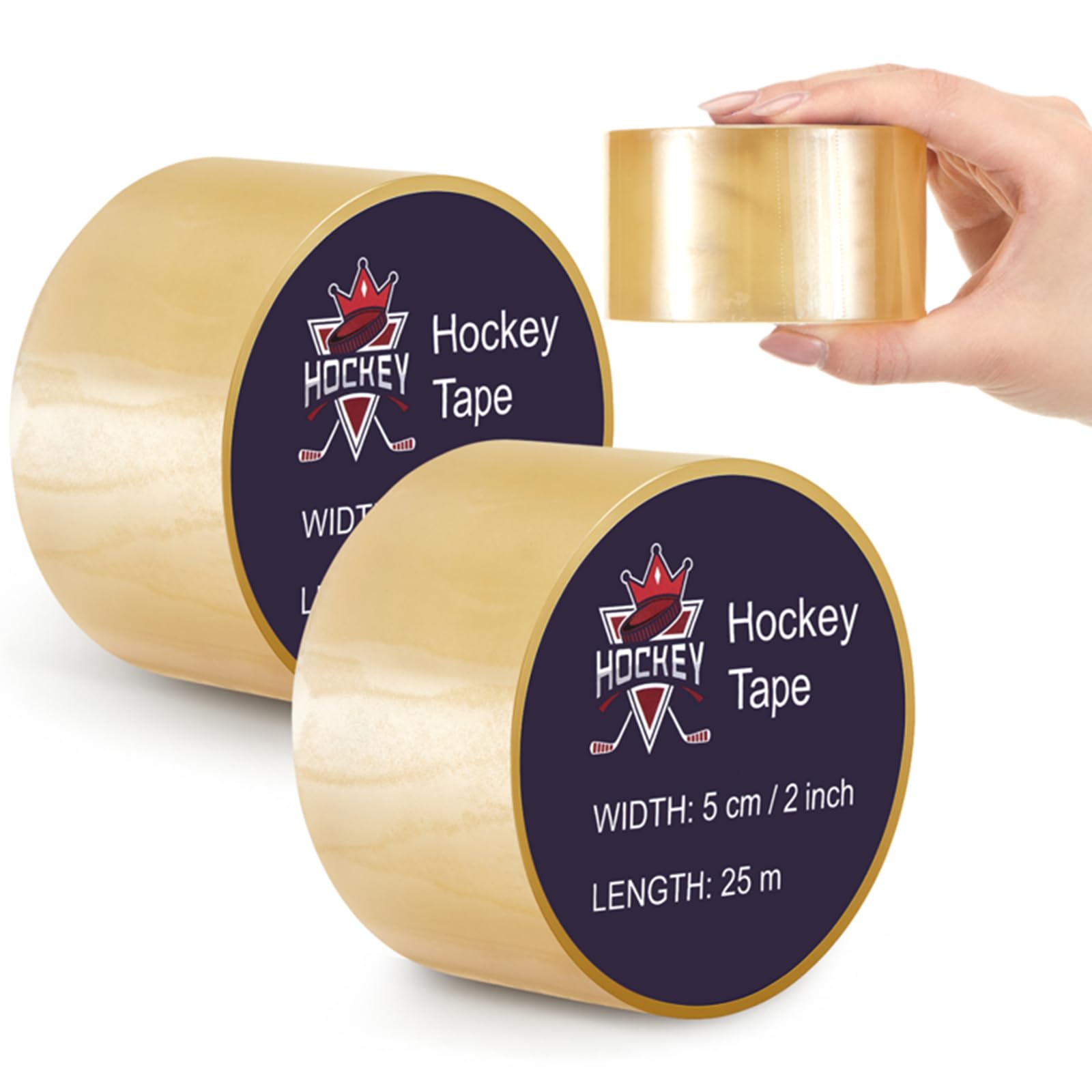 Widened 2 Inch Clear Hockey Tape, 27 Yard Multipurpose Shin Pad &amp; Sock Tape for Ice Skating &amp; Sports, Easy Stretch Protective Accessories for Socks and Hockey Gear, Each Roll 25 M