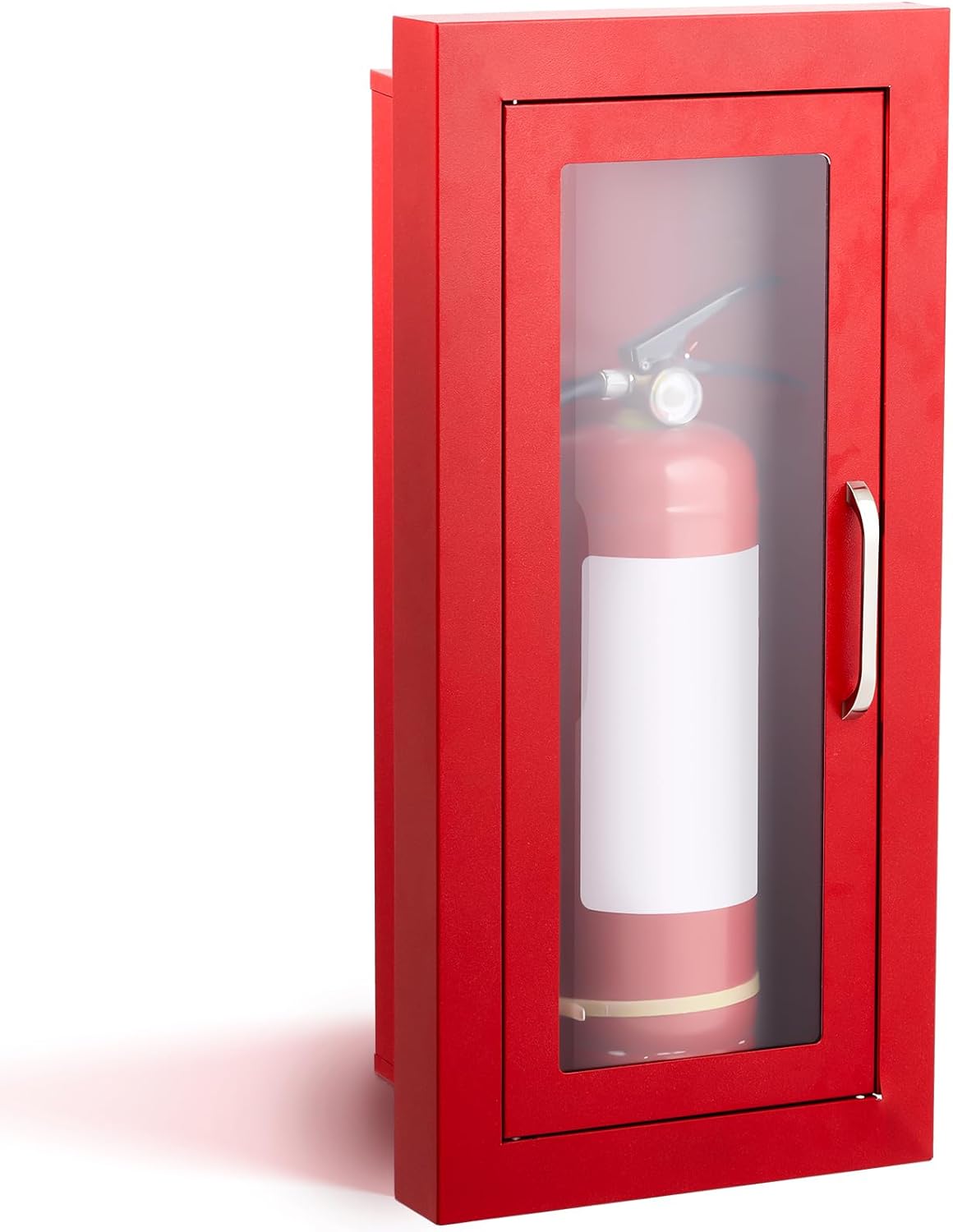 Zonon 1 Pcs Semi Recessed Fire Extinguisher Cabinet Box Steel Recessed Wall Cabinet, Magnetic Door with Handle, Acrylic Window, 2.5 Inch Trim, for 2.5/5/10 lb Dry Chemical Fire Extinguisher (Red) Red 1