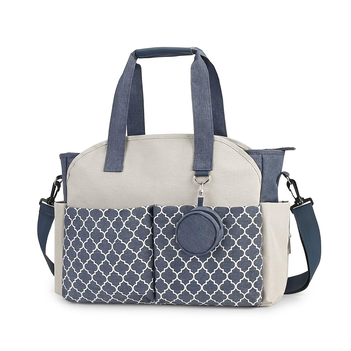 SONARIN Baby Changing Tote Bag,Multi-Function Waterproof Nappy Changing Bag Satchel Messenger Bags Travel Diaper Bags with Pacifier Holder Large Capacity for All Baby Accessories(Blue+Beige)