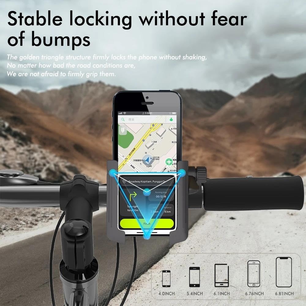 Tipo Manillar Bicicleta De Montaña Moto Soporte Teléfono GPS Móvil Giratorio 360° para 4-7.2 Pulgadas(Negro)